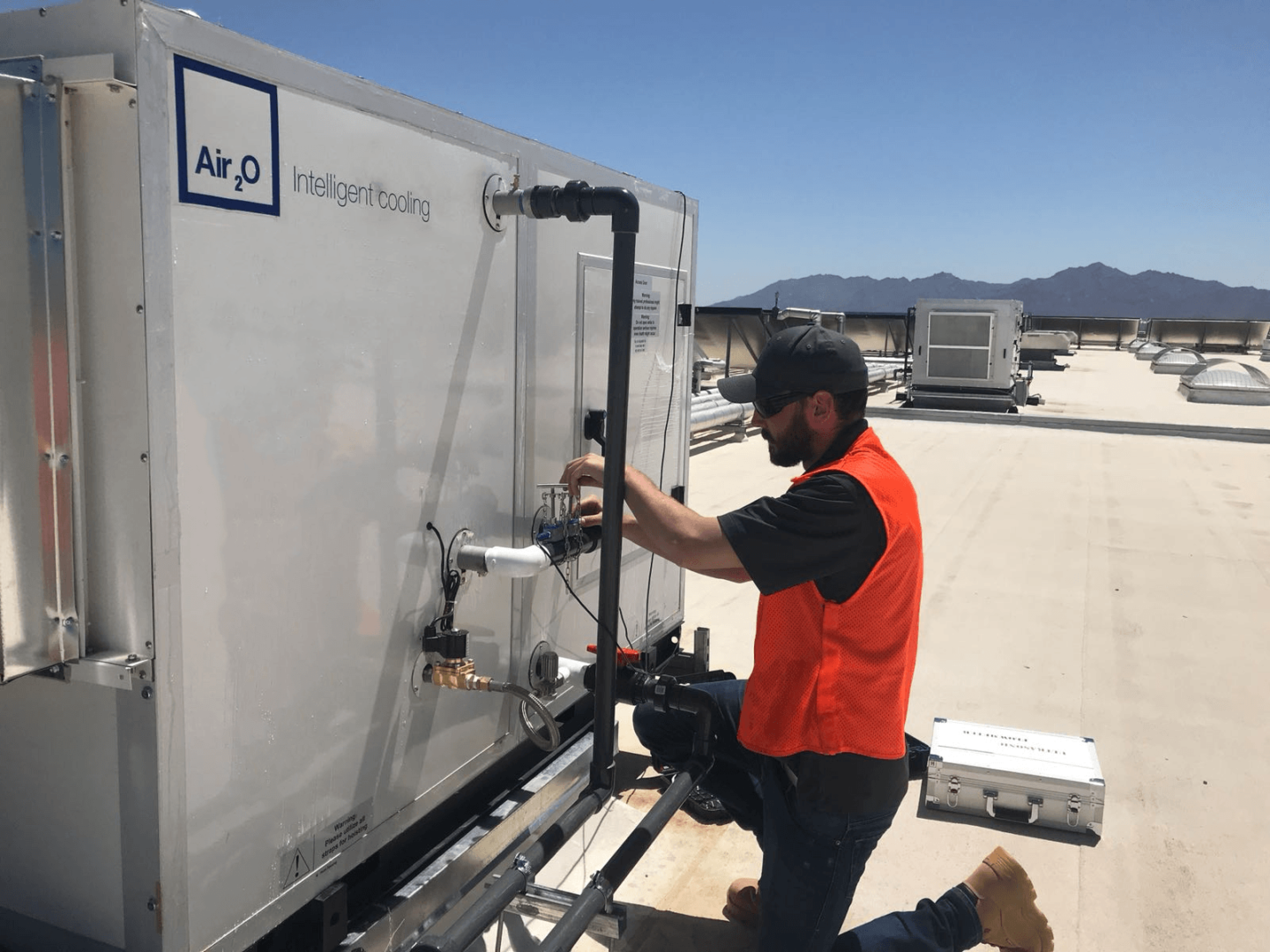 Air2O units on an industrial facility rooftop